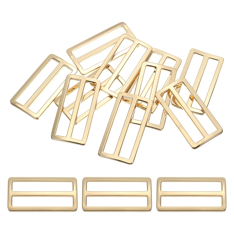 Flat Metal Slide Buckle, 10 Pcs Tri-glide Sliders Webbing Strap Belt Adjuster for Strap Keeper Leathercraft DIY Bag Belt Purse Making, Light Golden