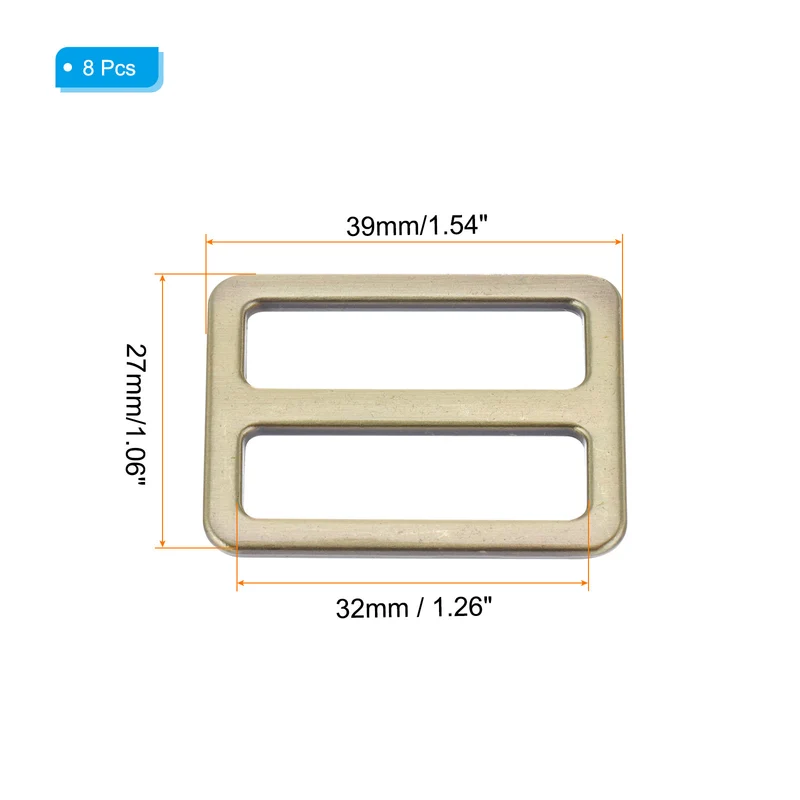 Metal Tri-glide Slide Buckle 32mm, 8Pcs Adjuster Slider Strap Fastener, Copper