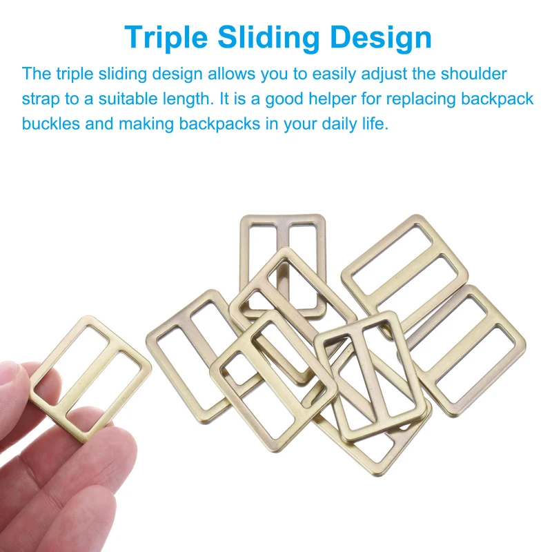 Metal Tri-glide Slide Buckle 32mm, 8Pcs Adjuster Slider Strap Fastener, Copper