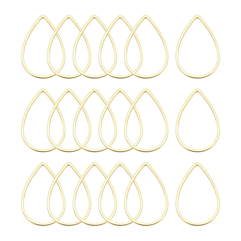 Teardrop Beading Hoop Link, Hollow Open Bezel Charm Linking Rings 0.55"x0.86" Brass Tone for Earring Jewelry Making, Pack of 50