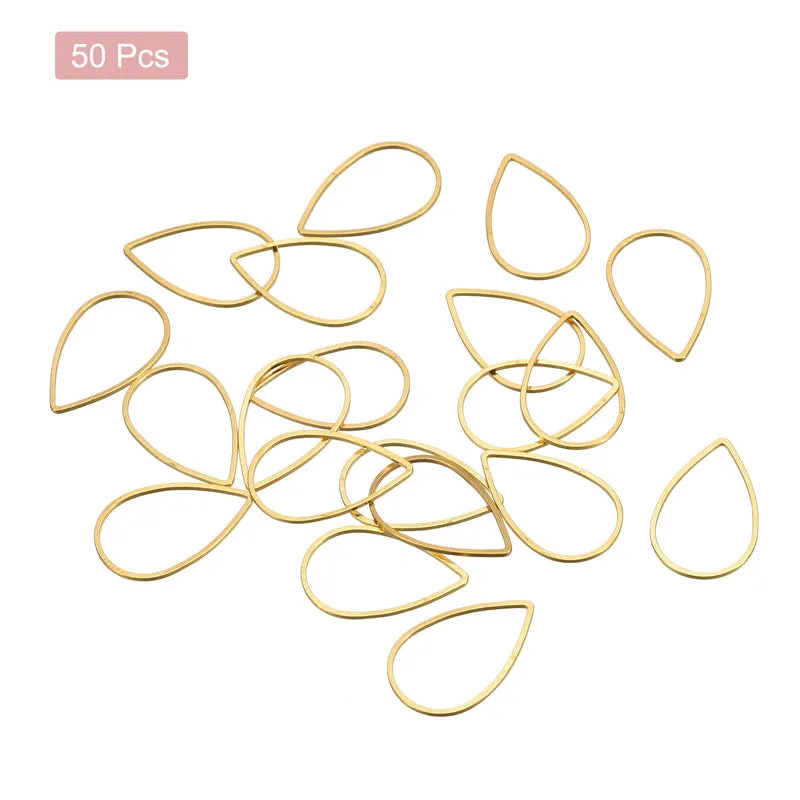 Teardrop Beading Hoop Link, Hollow Open Bezel Charm Linking Rings 0.55"x0.86" Brass Tone for Earring Jewelry Making, Pack of 50