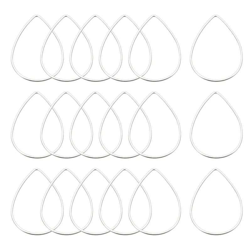 Teardrop Beading Hoop Link Open Bezel Charm Ring 0.86"x1.26" Silver Tone 50pcs