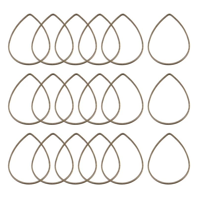 Teardrop Beading Hoop Link Open Bezel Charm Ring 0.86"x1.26" Bronze 20pcs