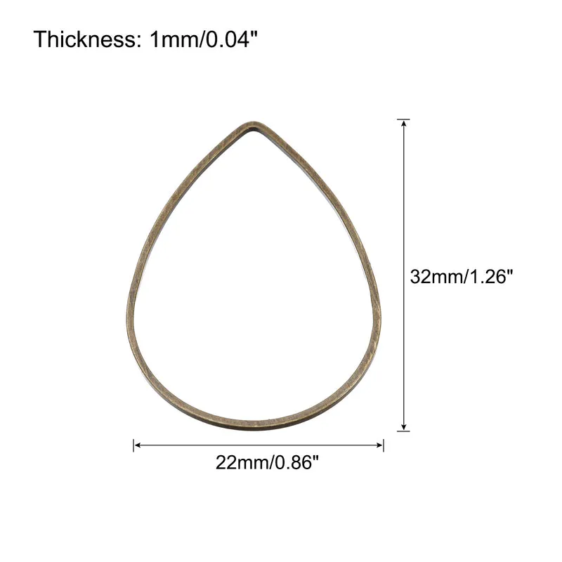 Teardrop Beading Hoop Link Open Bezel Charm Ring 0.86"x1.26" Bronze 20pcs
