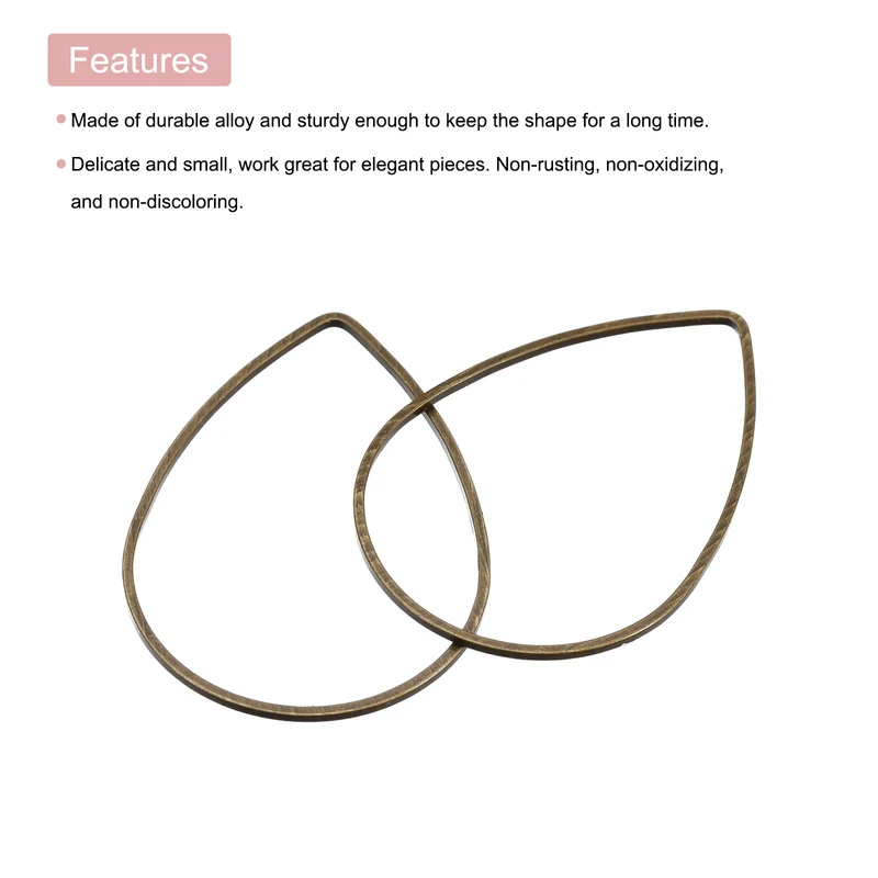 Teardrop Beading Hoop Link Open Bezel Charm Ring 0.86"x1.26" Bronze 20pcs