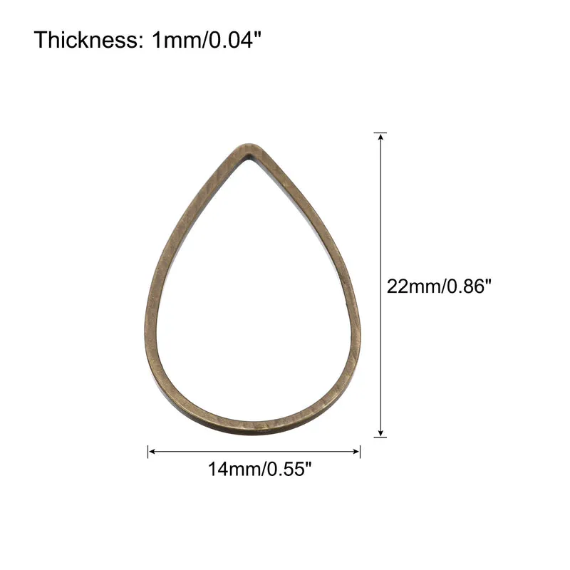 Teardrop Beading Hoop Link Open Bezel Charm Ring 0.55"x0.86" Bronze 20pcs