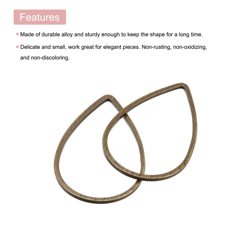 Teardrop Beading Hoop Link Open Bezel Charm Ring 0.55"x0.86" Bronze 20pcs