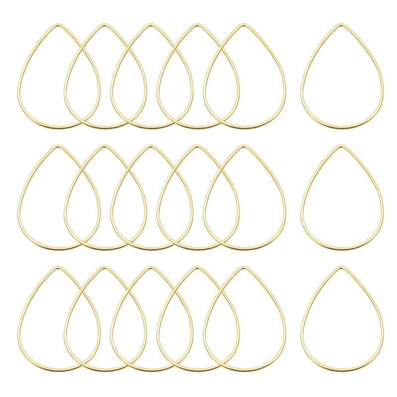 Teardrop Beading Hoop Link Open Bezel Charm Ring 0.86"x1.26" Brass Tone 20pcs