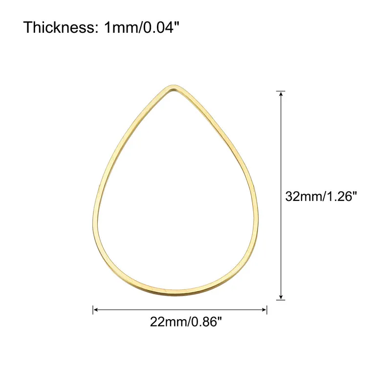 Teardrop Beading Hoop Link Open Bezel Charm Ring 0.86"x1.26" Brass Tone 20pcs