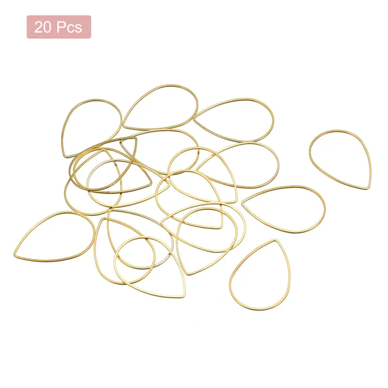 Teardrop Beading Hoop Link Open Bezel Charm Ring 0.86"x1.26" Brass Tone 20pcs