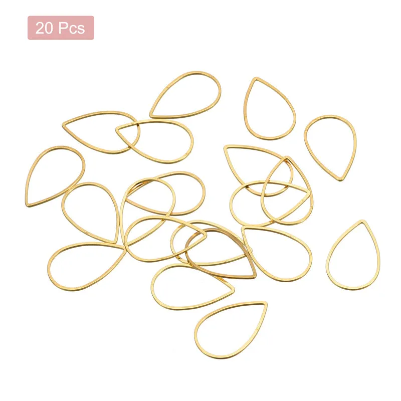 Teardrop Beading Hoop Link Open Bezel Charm Ring 0.55"x0.86" Brass Tone 20pcs