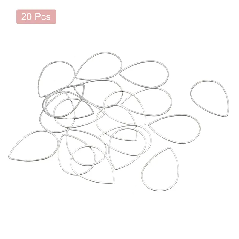 Teardrop Beading Hoop Link Open Bezel Charm Ring 0.86"x1.26" Silver Tone 20pcs