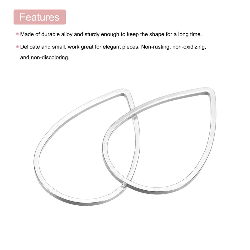 20 x Teardrop Beading Hoop Link Open Bezel Charm Ring 0.55"x0.86" Silver Tone