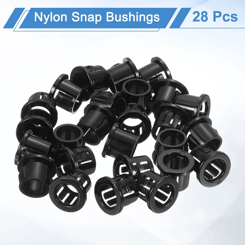 28 Pcs 7/16" Mounting Dia Black Round Nylon Snap in Cable Grommet Protector