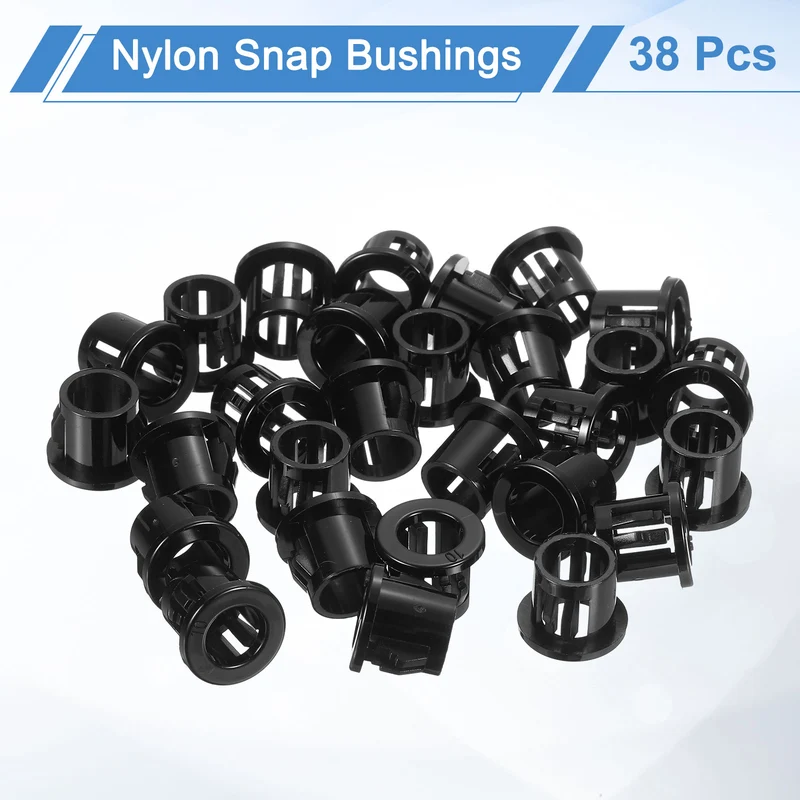 38Pcs 3/8" Mounting Dia Black Round Nylon Snap in Cable Grommet Protector