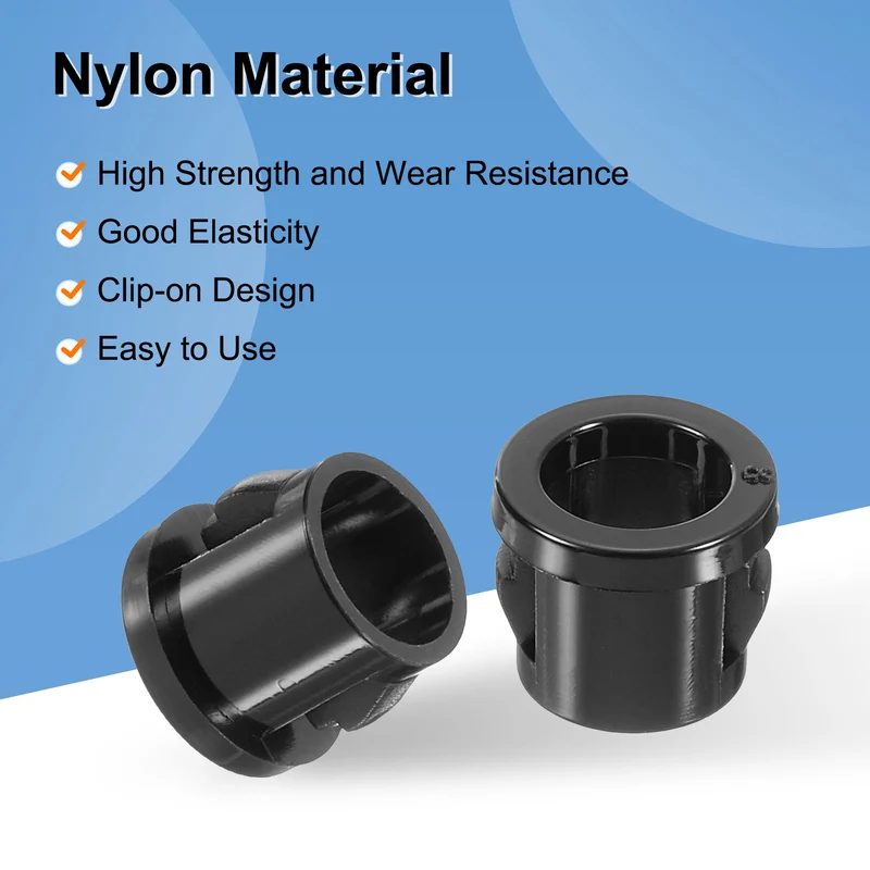 48 Pcs 5/16" Mounting Dia Black Round Nylon Snap in Cable Grommet Protector