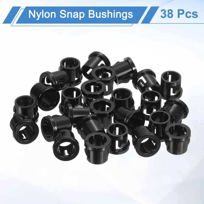 38Pcs 5/16" Mounting Dia Black Round Nylon Snap in Cable Grommet Protector