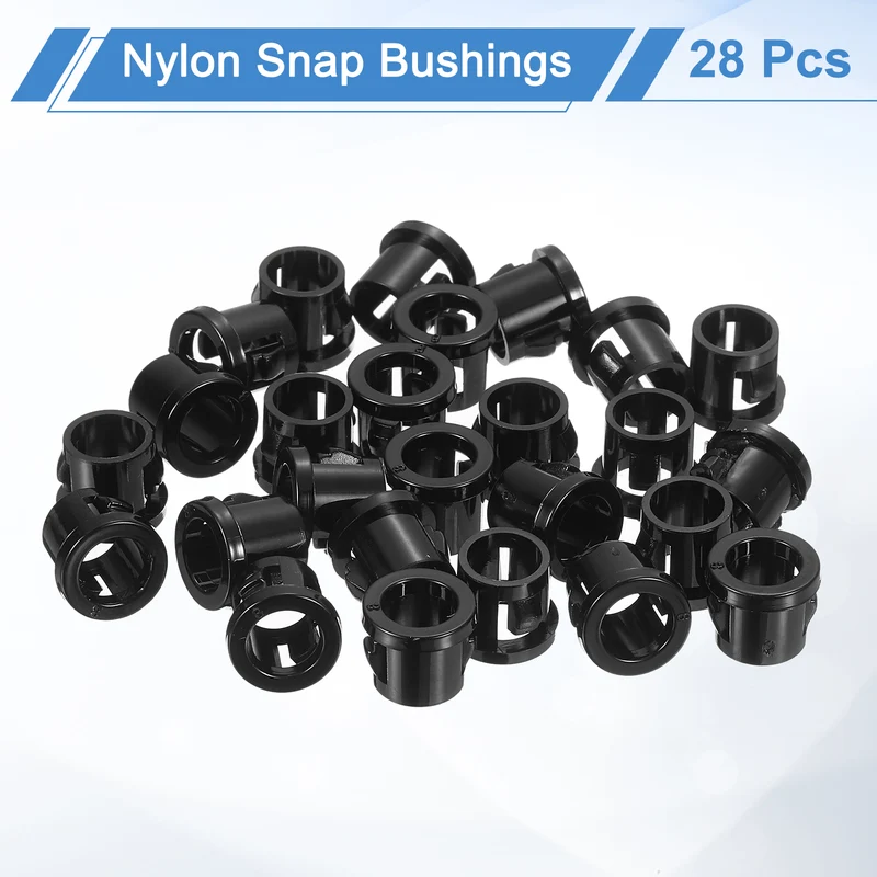 28 Pcs 5/16" Mounting Dia Black Round Nylon Snap in Cable Grommet Protector