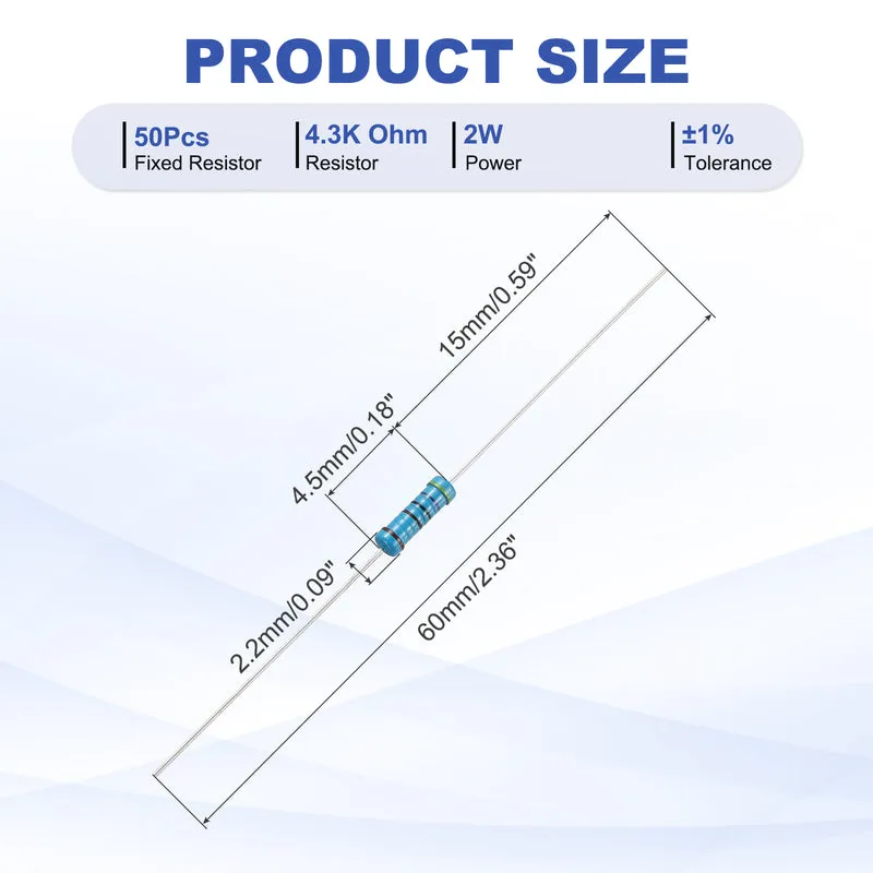 4.7K Ohm Resistor, 50Pcs 2W Metal Film Fixed Resistor 1% Tolerance