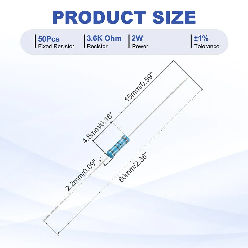 3.9K Ohm Resistor, 50Pcs 2W Metal Film Fixed Resistor 1% Tolerance