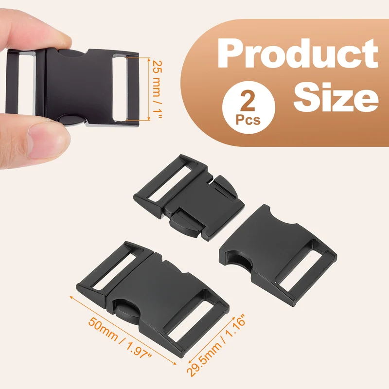 2Pcs 1" Quick Side Release Buckle Metal Buckles Replacement Clips Black