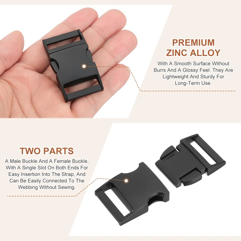 2Pcs 1" Quick Side Release Buckle Metal Buckles Replacement Clips Black