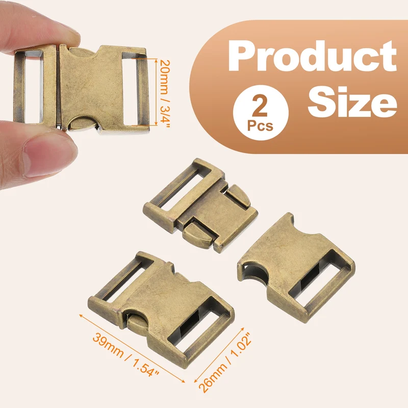 2Pcs 3/4" Quick Side Release Buckle Metal Buckles Replacement Clips Bronze