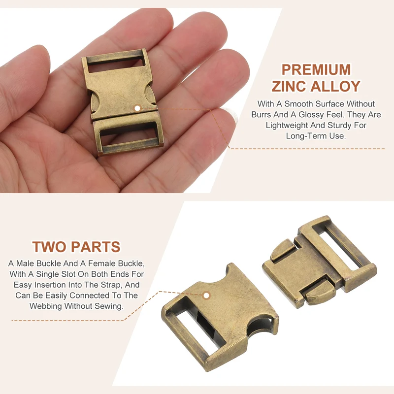 2Pcs 3/4" Quick Side Release Buckle Metal Buckles Replacement Clips Bronze