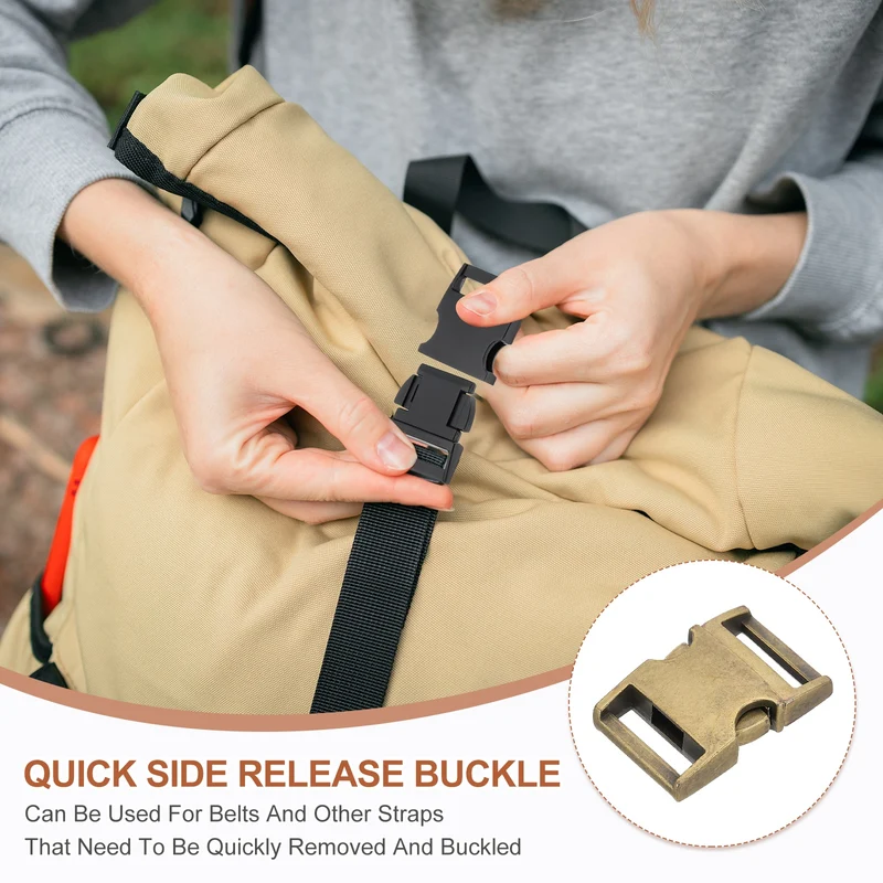 2Pcs 3/4" Quick Side Release Buckle Metal Buckles Replacement Clips Bronze