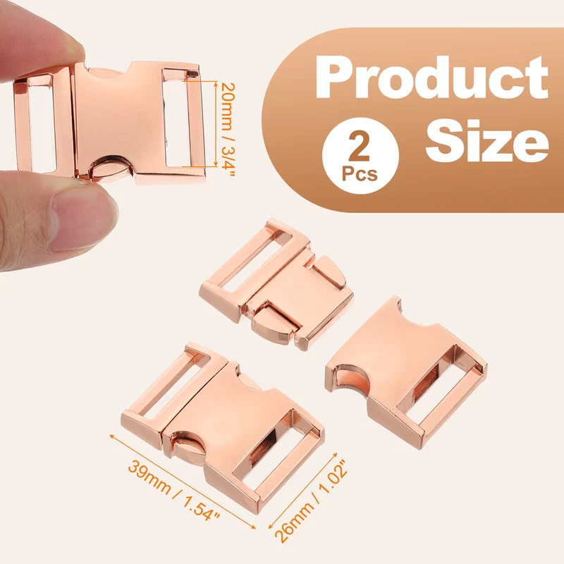 2Pcs 3/4" Quick Side Release Buckle Metal Buckles Replacement Clips Rose Golden