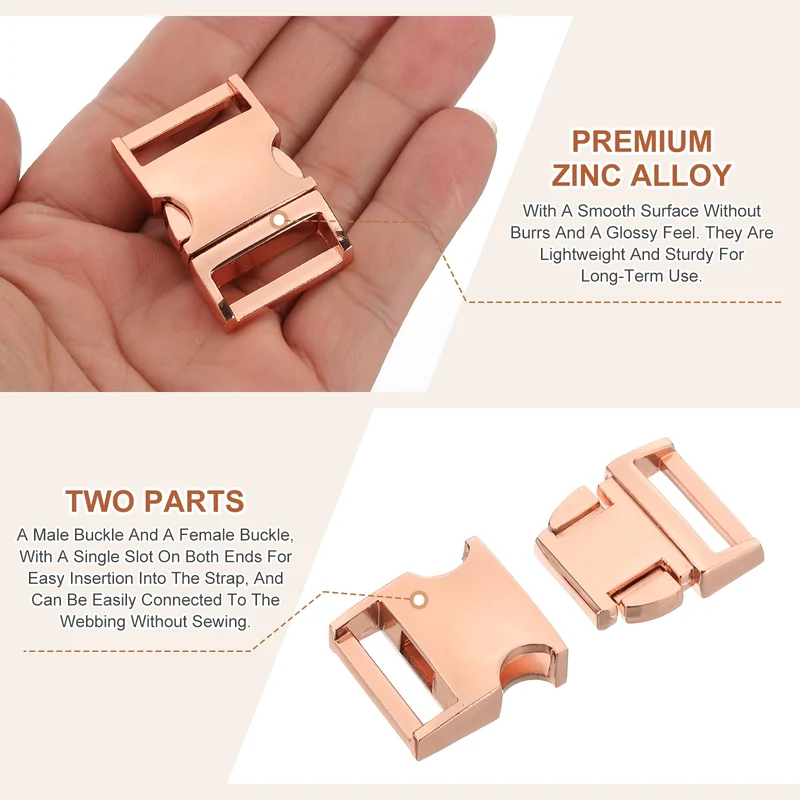 2Pcs 3/4" Quick Side Release Buckle Metal Buckles Replacement Clips Rose Golden