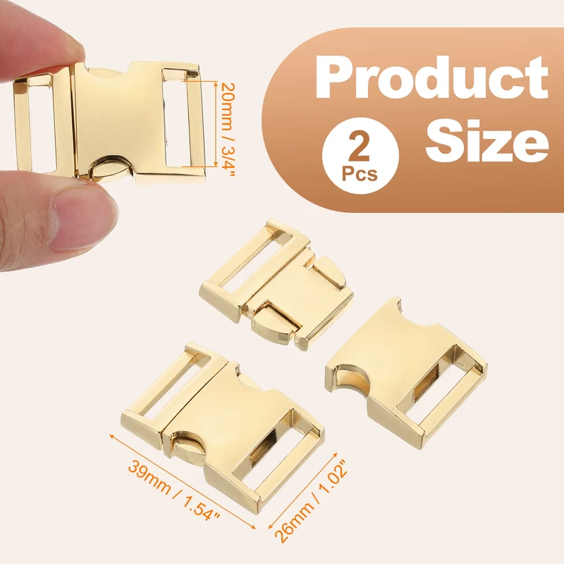 2Pcs 3/4" Quick Side Release Buckle Metal Buckles Replacement Clips Golden