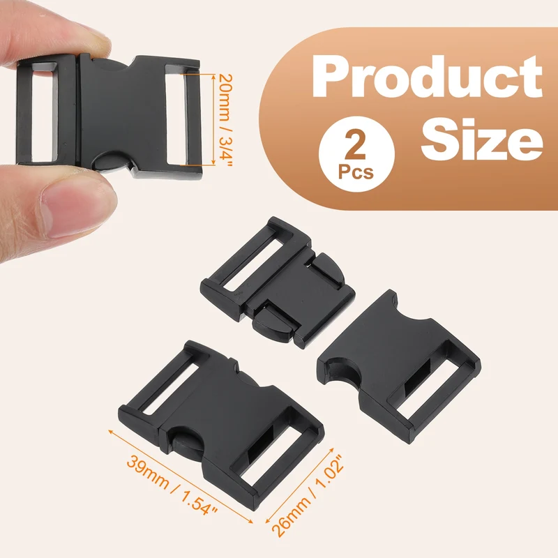 2Pcs 3/4" Quick Side Release Buckle Metal Buckles Replacement Clips Black