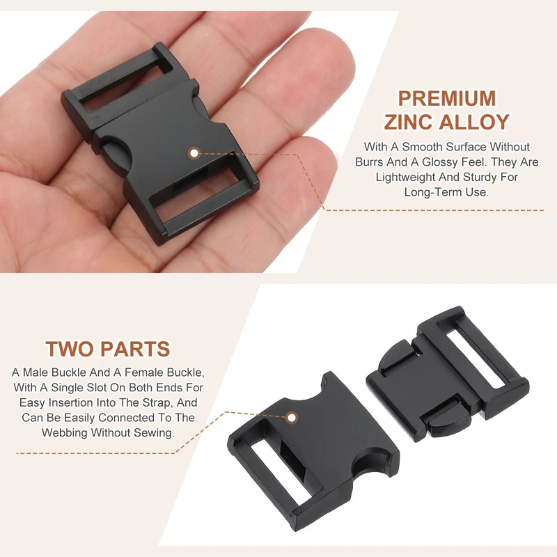 2Pcs 3/4" Quick Side Release Buckle Metal Buckles Replacement Clips Black