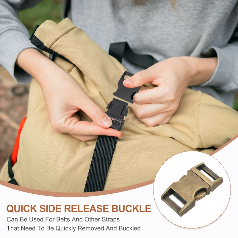 2Pcs 9/16" Quick Side Release Buckle Metal Buckles Replacement Clips Bronze