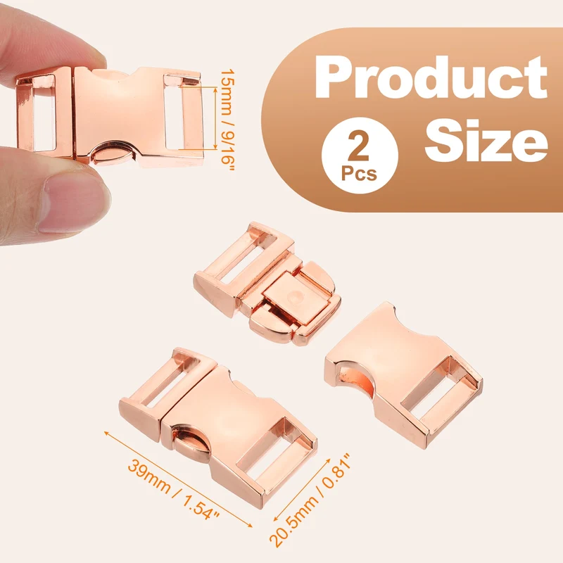 2Pcs 9/16" Quick Side Release Buckle Metal Buckles Replacement Clips Rose Golden