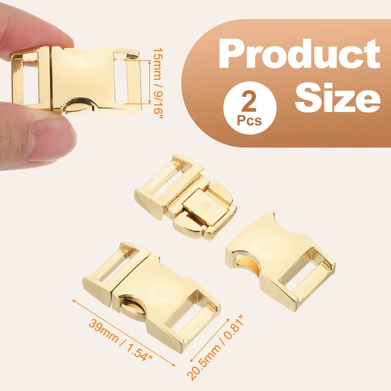 2Pcs 9/16" Quick Side Release Buckle Metal Buckles Replacement Clips Golden