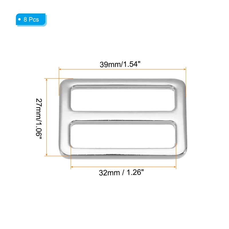 Metal Tri-glide Slide Buckle 32mm, 8Pcs Adjuster Slider Strap Fastener Silver