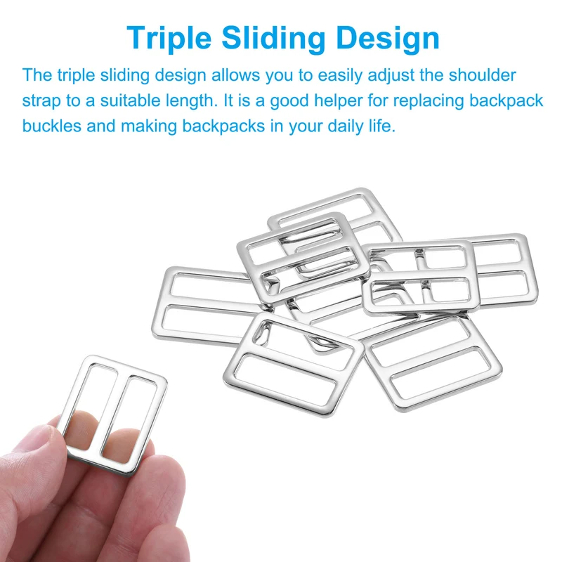 Metal Tri-glide Slide Buckle 32mm, 8Pcs Adjuster Slider Strap Fastener Silver