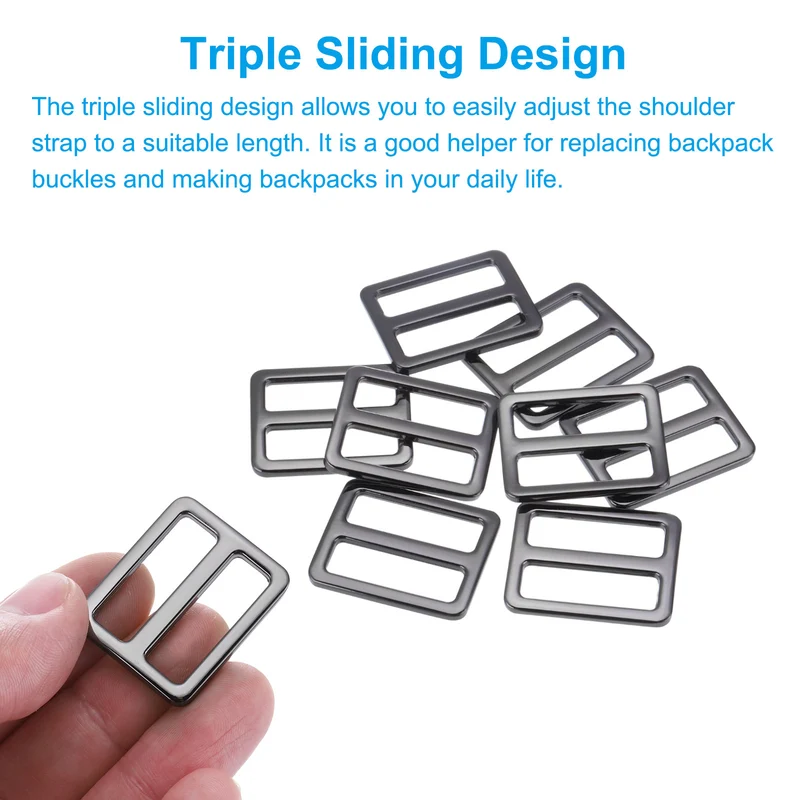 Metal Tri-glide Slide Buckle 32mm,8Pcs Adjuster Slider Strap Fastener, Black