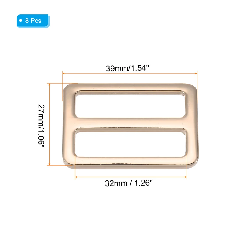 Metal Tri-glide Slide Buckle 32mm,8Pcs Adjuster Slider Strap Fastener,Light Gold
