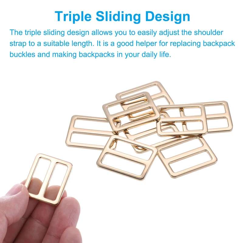 Metal Tri-glide Slide Buckle 32mm,8Pcs Adjuster Slider Strap Fastener,Light Gold
