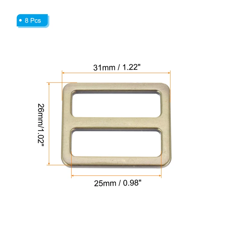 Metal Tri-glide Slide Buckle 25mm, 8Pcs Adjuster Slider Strap Fastener Copper