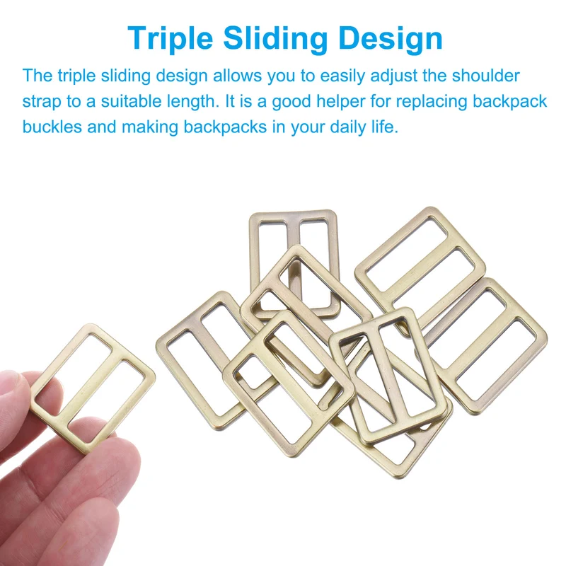Metal Tri-glide Slide Buckle 25mm, 8Pcs Adjuster Slider Strap Fastener Copper