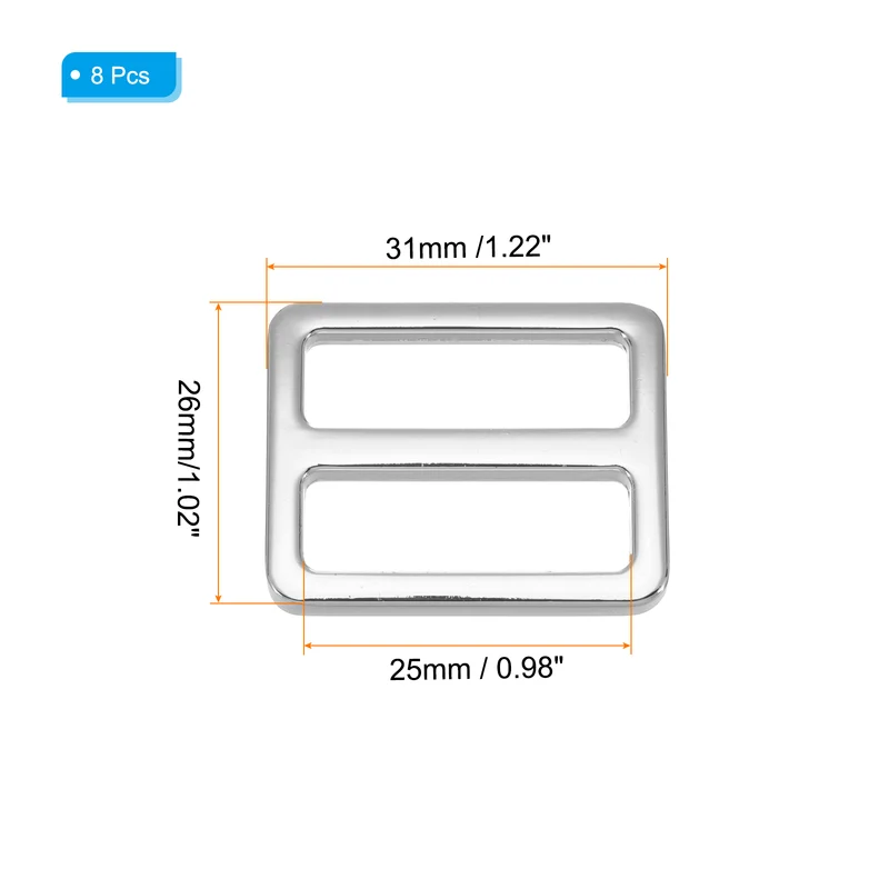 Metal Tri-glide Slide Buckle 25mm, 8Pcs Adjuster Slider Strap Fastener, Silver
