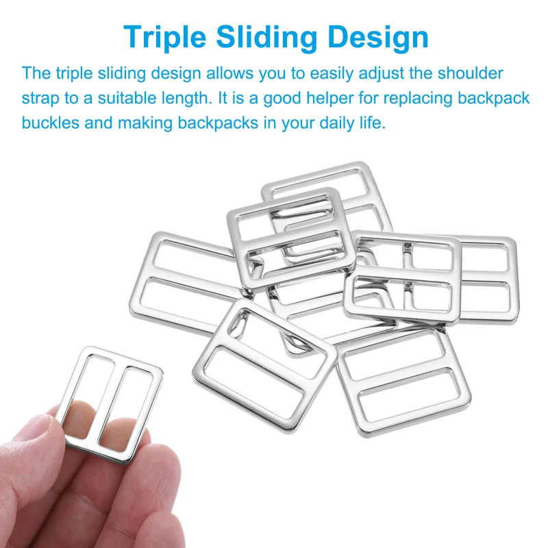 Metal Tri-glide Slide Buckle 25mm, 8Pcs Adjuster Slider Strap Fastener, Silver