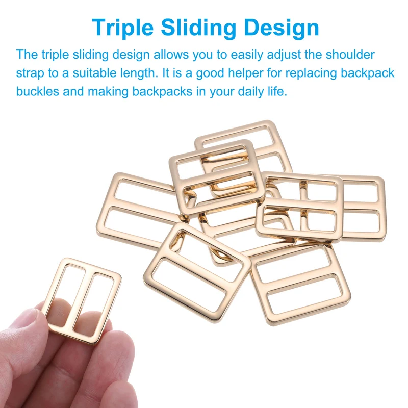 Metal Tri-glide Slide Buckle 25mm,8Pcs Adjuster Slider Strap Fastener Light Gold