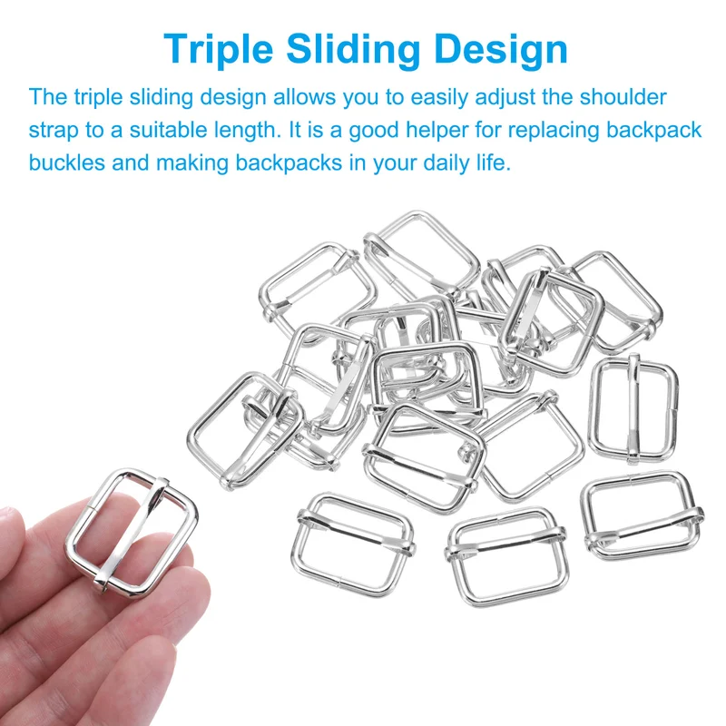Metal Adjustable Slide Buckle 26mm 10Pcs Tri-Glide Suspender Strap Slider,Silver