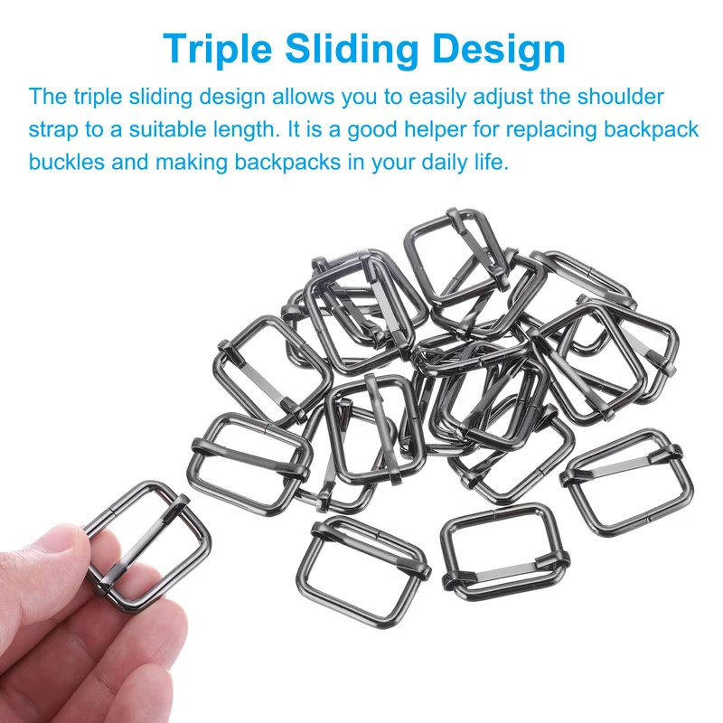 Metal Adjustable Slide Buckle 26mm 10Pcs Tri-Glide Suspender Strap Slider,Black