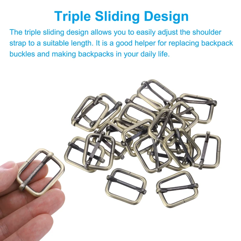 Metal Adjustable Slide Buckle 26mm 10Pcs Tri-Glide Suspender Strap Slider,Copper